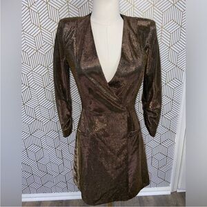 Zara Bronze Metallic Wrap-Style Mini Blazer  Dress